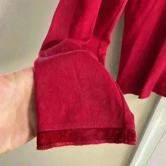 J Jill red velvet trimmed crewneck long sleeve basic tee. Large - Picture 2 of 6